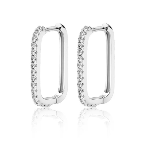 1.8mm D VVS1 Moissanite Paperclip 18K Silver Hoop Earrings NEW - Picture 2 of 9